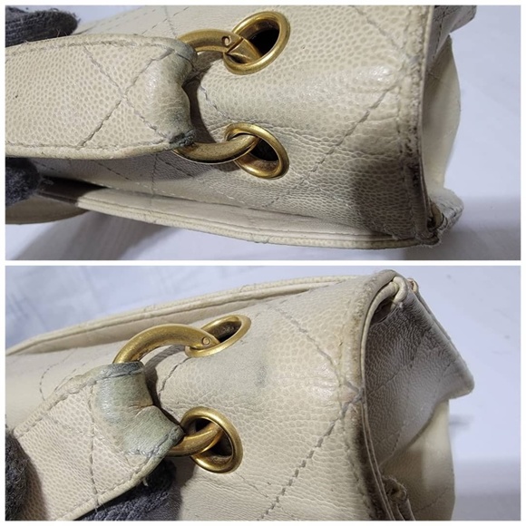 Authentic CHANEL Vintage Caviar Beige Flap Bag Beige Cream 24k Gold - Picture 12 of 15